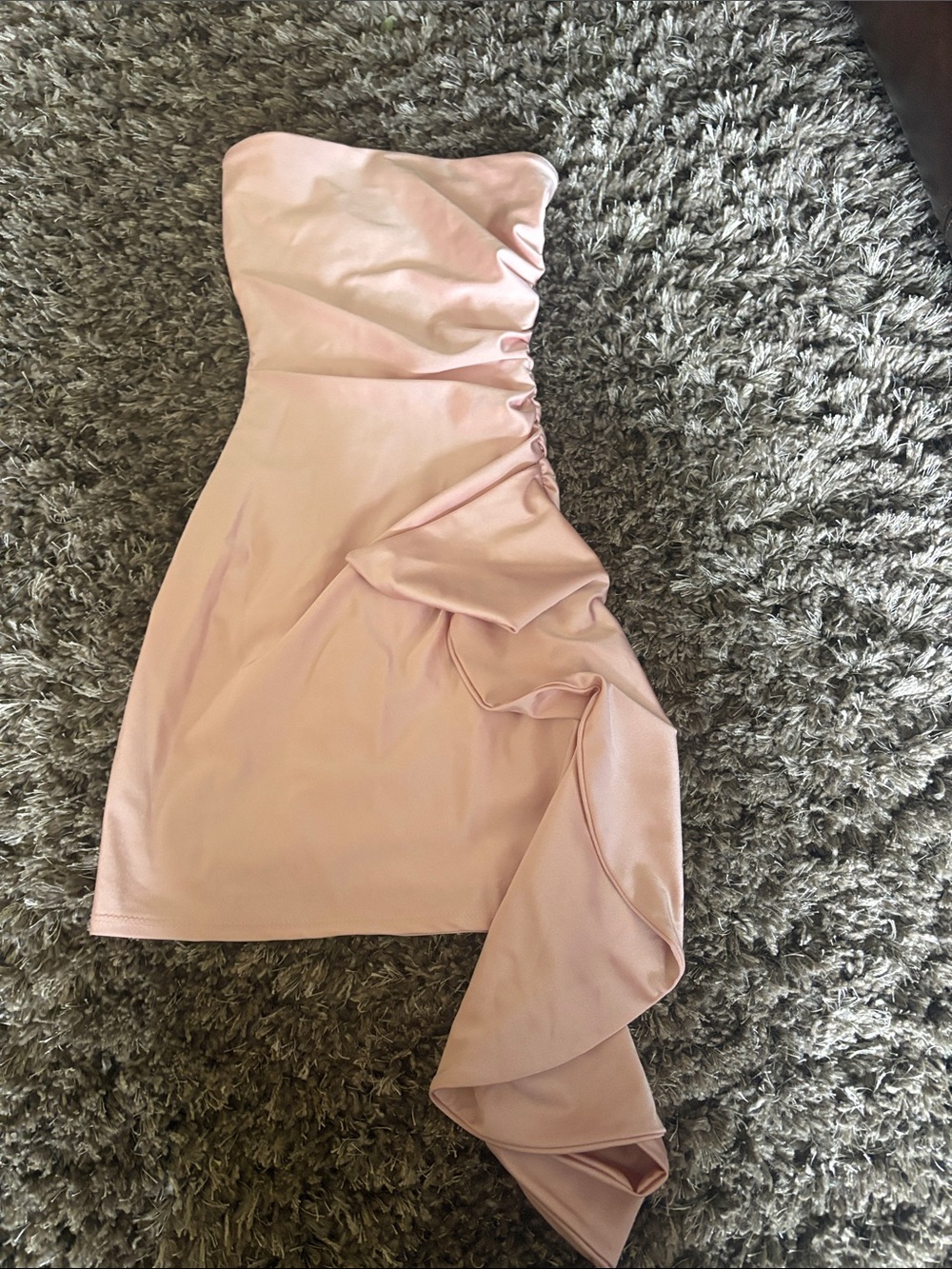 Strapless Ruffle-Accent Mini Dress in Blush Pink